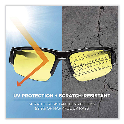 ergodyne Skullerz Dagr Safety Glasses, Black Nylon Impact Frame, Yellow Polycarbonate Lens (EGO52050)