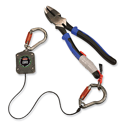 ergodyne Squids 3003 Retractable Lanyard with Two Carabiners, 2 lb Max Working Capacity, 8" to 48"Long, Gray (EGO19303)