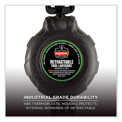 ergodyne Squids 3000 Retractable Tool Lanyard with Carabiner Anchor, 1 lb Working Capacity, 48" Long, Black (EGO19300)