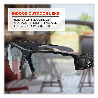 ergodyne Skullerz Dagr Safety Glasses, Matte Black Nylon Impact Frame, Indoor/Outdoor Polycarbonate Lens (EGO52480)