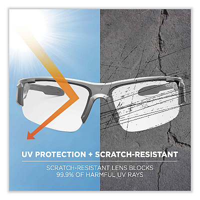 ergodyne Skullerz Dagr Safety Glasses, Matte Gray Nylon Impact Frame, Anti-Fog Clear Polycarbonate Lens (EGO52103)