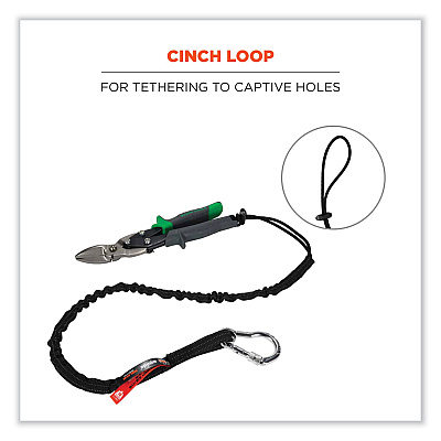 ergodyne Squids 3100 Lanyard with Aluminum Carabiner + Cinch-Loop, 10 lb Max Working Capacity, 42" to 54" Long, Black (EGO19012)