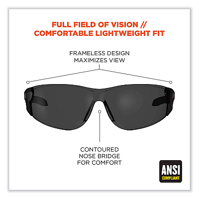 ergodyne Skullerz Saga Frameless Safety Glasses, Matte Black Nylon Impact Frame, Smoke Polycarbonate Lens (EGO59130)