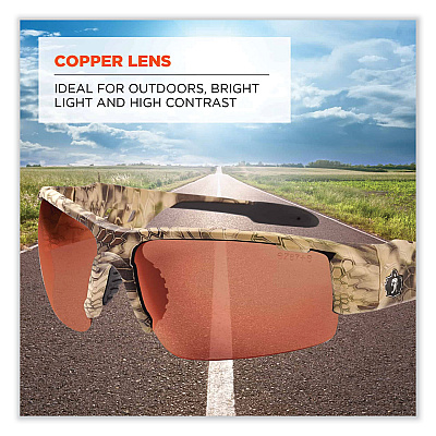 ergodyne Skullerz Dagr Safety Glasses, Kryptek Highlander Nylon Impact Frame, Copper Polycarbonate Lens (EGO52320)