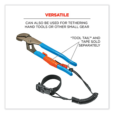 ergodyne Squids 3157 Coiled Lanyard with Buckle, 2 lb Max Working Capacity, 12" to 48" Long, Black (EGO19156)