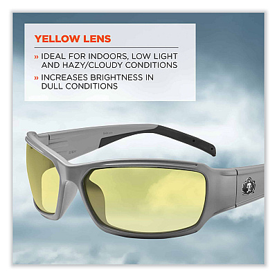 ergodyne Skullerz Thor Safety Glasses, Matte Gray Nylon Impact Frame, Yellow Polycarbonate Lens (EGO51150)