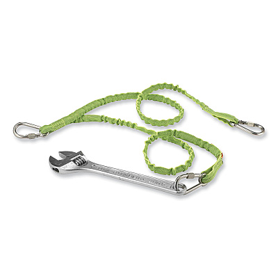 ergodyne Squids 3311 Twin-Leg Tool Lanyard with Three Carabiners, 15lb Max Working Capacity, 35" to 42" Long, Lime (EGO19083)