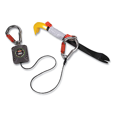 ergodyne Squids 3003 Retractable Lanyard with Two Carabiners, 2 lb Max Working Capacity, 8" to 48"Long, Gray (EGO19303)