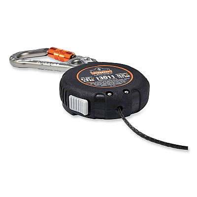 ergodyne Squids 3011 Retractable Lanyard with Tool + Swivel Anchor Carabiners, 8 lb Max Working Capacity, 48" Long, Black (EGO19311)