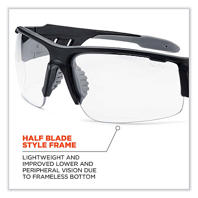 ergodyne Skullerz Dagr Safety Glasses, Matte Black Nylon Impact Frame, Anti-Fog Clear Polycarbonate Lens (EGO52403)