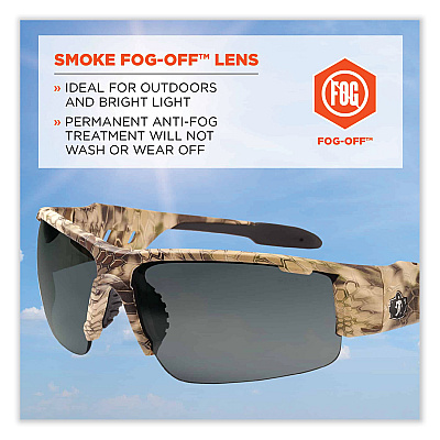 ergodyne Skullerz Dagr Safety Glasses, Kryptek Highlander Nylon Impact Frame, Anti-Fog Smoke Polycarbonate Lens (EGO52333)