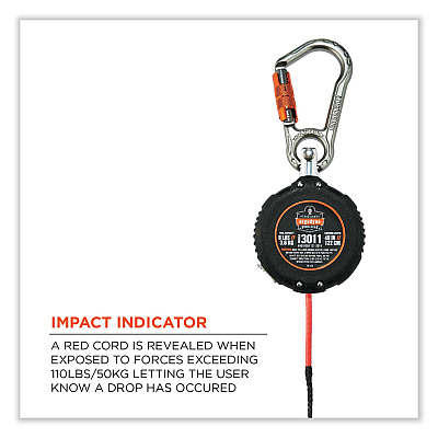 ergodyne Squids 3011 Retractable Lanyard with Tool + Swivel Anchor Carabiners, 8 lb Max Working Capacity, 48" Long, Black (EGO19311)