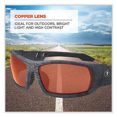 ergodyne Skullerz Odin Safety Glasses, Kryptek Typhon Nylon Impact Frame, Copper Polycarbonate Lens (EGO50520)