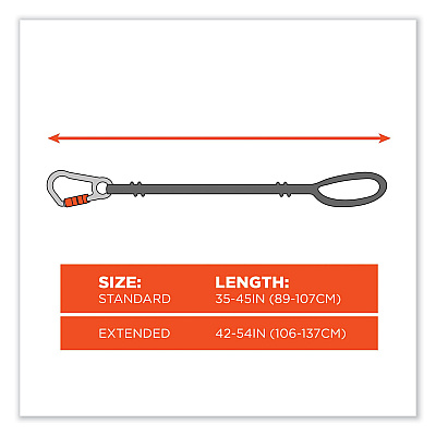 ergodyne Squids 3100 Lanyard with Aluminum Carabiner + Cinch-Loop, 10 lb Max Working Capacity, 35" to 45" Long, Lime (EGO19003)