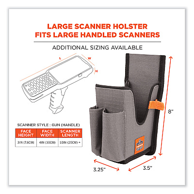 ergodyne Squids 5540 Handheld Barcode Scanner Holster with Belt Loop, Large, 2.75 x 3.5 x 8, Polyester, Gray (EGO19181)