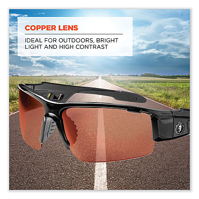 ergodyne Skullerz Dagr Safety Glasses, Black Nylon Impact Frame, Copper Polycarbonate Lens (EGO52020)