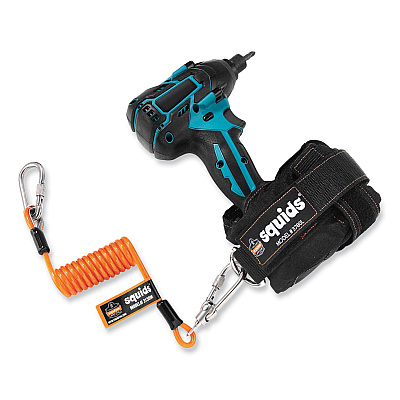 ergodyne Squids 3130M Coiled Cable Lanyard with Carabiners, 5 lb Max Working Capacity, 6.5" to 48" Long, Orange (EGO19131)
