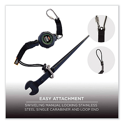 ergodyne Squids 3001 Retractable Tool Lanyard with Choking-Loop Tool Tether + Carabiner Anchor, 2 lb Max Working Capacity, 48" Long (EGO19301)