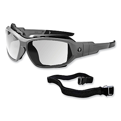 ergodyne Skullerz Loki Safety Glasses/Goggles, Matte Gray Nylon Impact Frame, Clear Polycarbonate Lens (EGO56100)