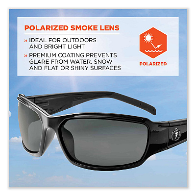 ergodyne Skullerz Thor Safety Glasses, Black Nylon Impact Frame, Polarized Smoke Polycarbonate Lens (EGO51031)