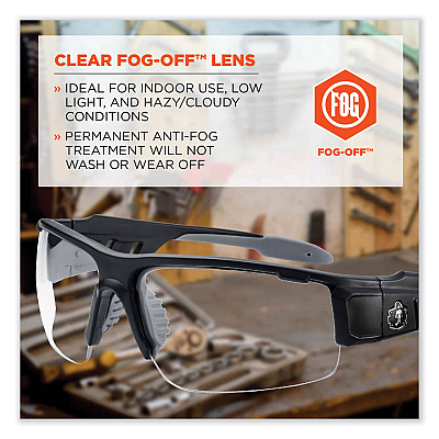 ergodyne Skullerz Dagr Safety Glasses, Matte Black Nylon Impact Frame, Anti-Fog Clear Polycarbonate Lens (EGO52403)