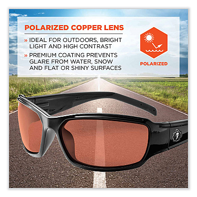 ergodyne Skullerz Thor Safety Glasses, Black Nylon Impact Frame, Polarized Copper Polycarbonate Lens (EGO51021)