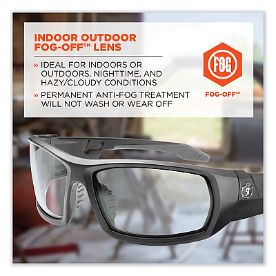 ergodyne Skullerz Odin Safety Glasses, Black Nylon Impact Frame, AntiFog Indoor/Outdoor Polycarbonate Lens (EGO50483)