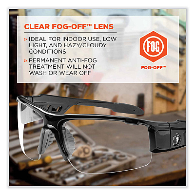 ergodyne Skullerz Dagr Safety Glasses, Black Nylon Impact Frame, Anti-Fog Clear Polycarbonate Lens (EGO52003)
