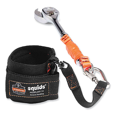 ergodyne Squids 3114 Pull-On Wrist Lanyard with Stainless Steel Carabiner, 3lb Max Working Capacity, 7.5" Long, Black (EGO19056)