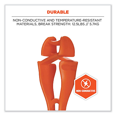 ergodyne Squids 3420 Dual Clip Swivel Glove Clip Holder, 1 x 0.6 x 5.5, Acetal Copolymer, Orange, 100/Pack (EGO19518BULK)