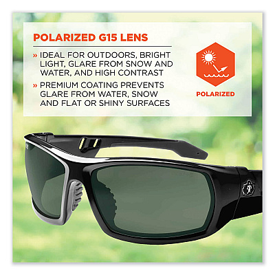 ergodyne Skullerz Odin Safety Glasses, Black Nylon Impact Frame, Polarized G15 Polycarbonate Lens (EGO50071)