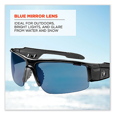 ergodyne Skullerz Dagr Safety Glasses, Black Nylon Impact Frame, Blue Mirror Polycarbonate Lens (EGO52092)