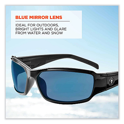ergodyne Skullerz Thor Safety Glasses, Black Nylon Impact Frame, Blue Mirror Polycarbonate Lens (EGO51092)