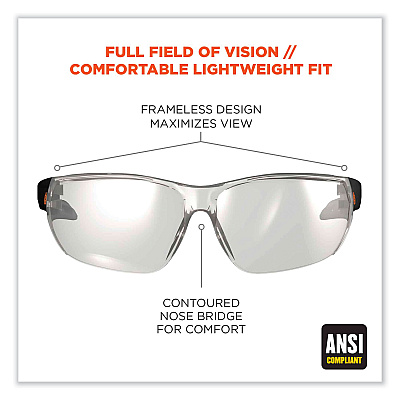 ergodyne Skullerz Vali Frameless Safety Glasses, Black Nylon Impact Frame, Indoor/Outdoor Polycarbonate Lens (EGO59280)
