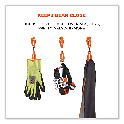 ergodyne Squids 3420 Dual Clip Swivel Glove Clip Holder, 1 x 0.6 x 5.5, Acetal Copolymer, Orange, 100/Pack (EGO19518BULK)