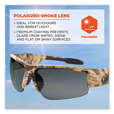 ergodyne Skullerz Dagr Safety Glasses, Kryptek Highlander Nylon Impact Frame, Polarized Smoke Polycarbonate Lens (EGO52331)