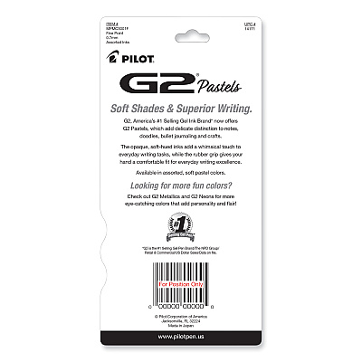 Pilot G2 Pastel Gel Pen, Retractable, Fine 0.7 mm, Assorted Pastel Ink and Barrel Colors, 5/Pack (PIL14171)