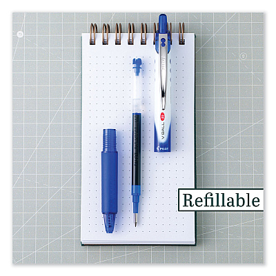 Pilot VBall RT Liquid Ink Roller Ball Pen, Retractable, Fine 0.7 mm, Blue Ink, Blue/White Barrel (PIL26207)