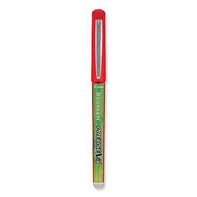 Pilot Precise V5 BeGreen Roller Ball Pen, Stick, Extra-Fine 0.5 mm, Red Ink, Red Barrel, Dozen (PIL26302)