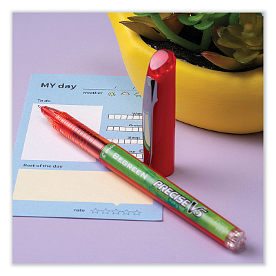 Pilot Precise V5 BeGreen Roller Ball Pen, Stick, Extra-Fine 0.5 mm, Red Ink, Red Barrel, Dozen (PIL26302)