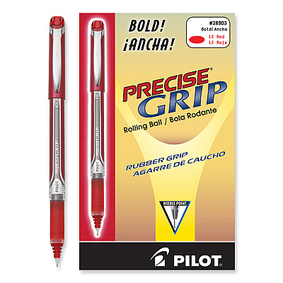 Pilot Precise Grip Roller Ball Pen, Stick, Bold 1 mm, Red Ink, Red Barrel (PIL28903)