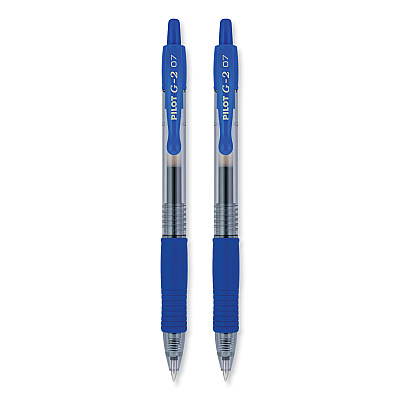 Pilot G2 Premium Gel Pen, Retractable, Fine 0.7 mm, Blue Ink, Smoke/Blue Barrel, 2/Pack (PIL31032)
