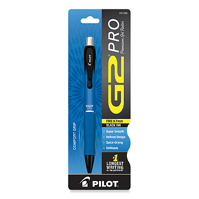 Pilot G2 Pro Gel Pen, Retractable, Fine 0.7 mm, Black Ink, Blue Barrel (PIL31096)
