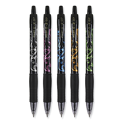 Pilot G2 Fashion Premium Gel Pen, Retractable, Fine 0.7 mm, Black Ink, Assorted Barrel Colors, 5/Pack (PIL31373)