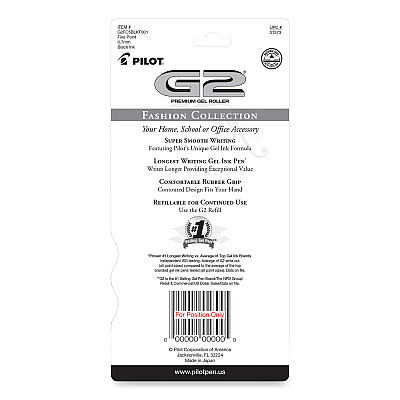 Pilot G2 Fashion Premium Gel Pen, Retractable, Fine 0.7 mm, Black Ink, Assorted Barrel Colors, 5/Pack (PIL31373)