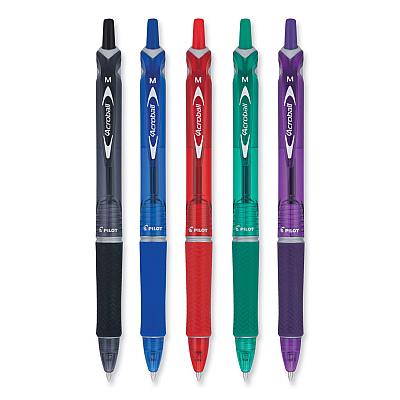 Pilot Acroball Colors Advanced Ink Hybrid Gel Pen, Retractable, Medium 1 mm, Assorted Ink and Barrel Colors, 5/Pack (PIL31820)