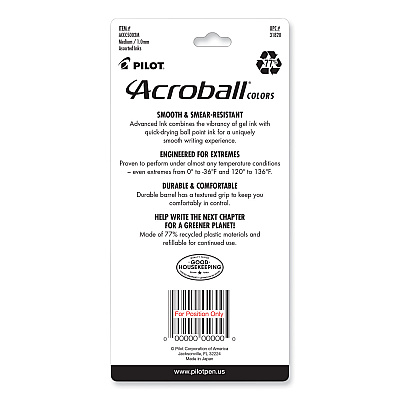 Pilot Acroball Colors Advanced Ink Hybrid Gel Pen, Retractable, Medium 1 mm, Assorted Ink and Barrel Colors, 5/Pack (PIL31820)