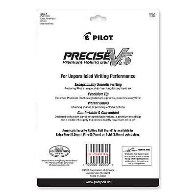 Pilot Precise V5 Roller Ball Pen, Stick, Fine 0.5 mm, Assorted Ink and Barrel Colors, Dozen (PIL31888)