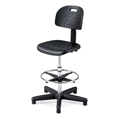 Safco Soft Tough Deluxe Workbench Chair, Supports Up to 250 lb, 22" to 32" Seat Height, Black Seat, Black/Silver Base (SAF6912)