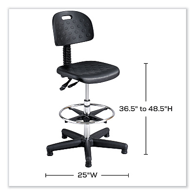 Safco Soft Tough Deluxe Workbench Chair, Supports Up to 250 lb, 22" to 32" Seat Height, Black Seat, Black/Silver Base (SAF6912)